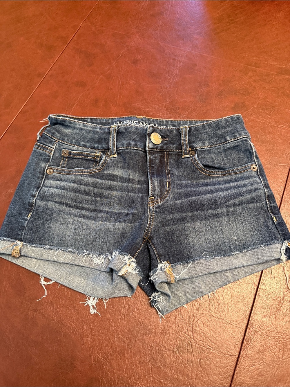 American Eagle Outfitters Dark Blue Cuffed Denim Shorts